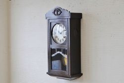 アンティーク雑貨　面取りガラスの素敵でレトロな掛け時計(ボンボン時計)
