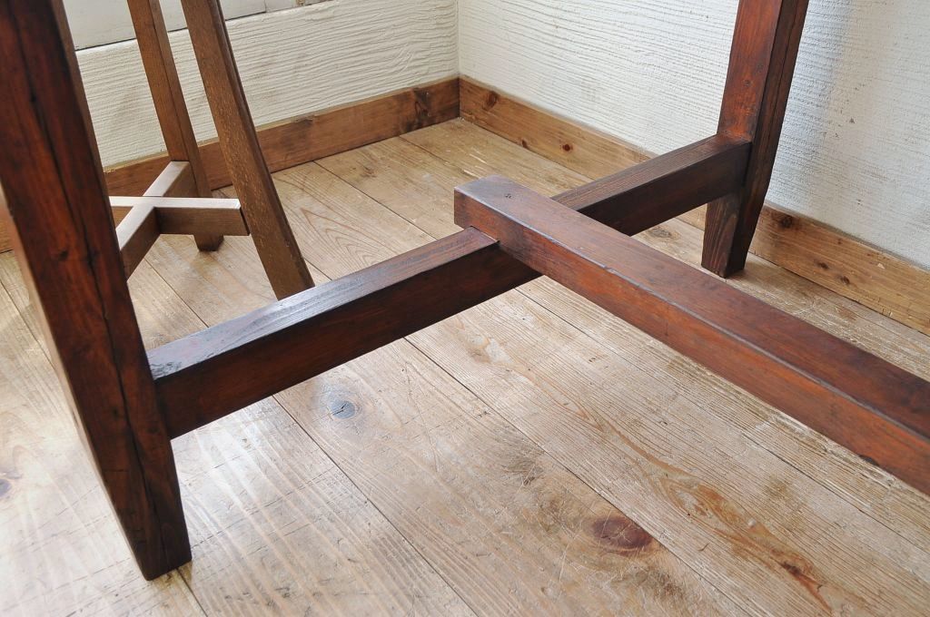 アンティーク家具　古い木の大きな両面引き出し付作業台(テーブル)
