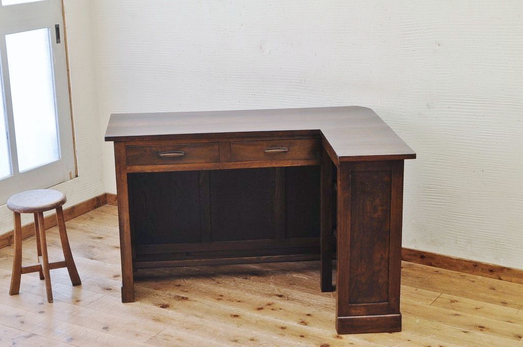 アンティーク家具　希少!古い商家のL型カウンターテーブル
