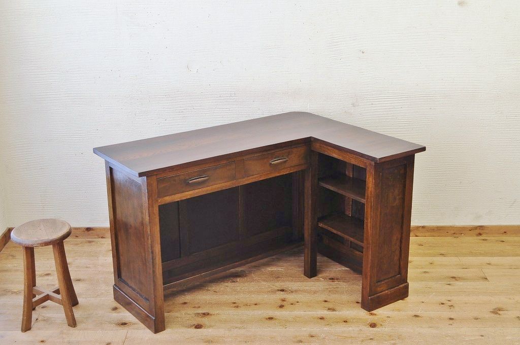 アンティーク家具　希少!古い商家のL型カウンターテーブル