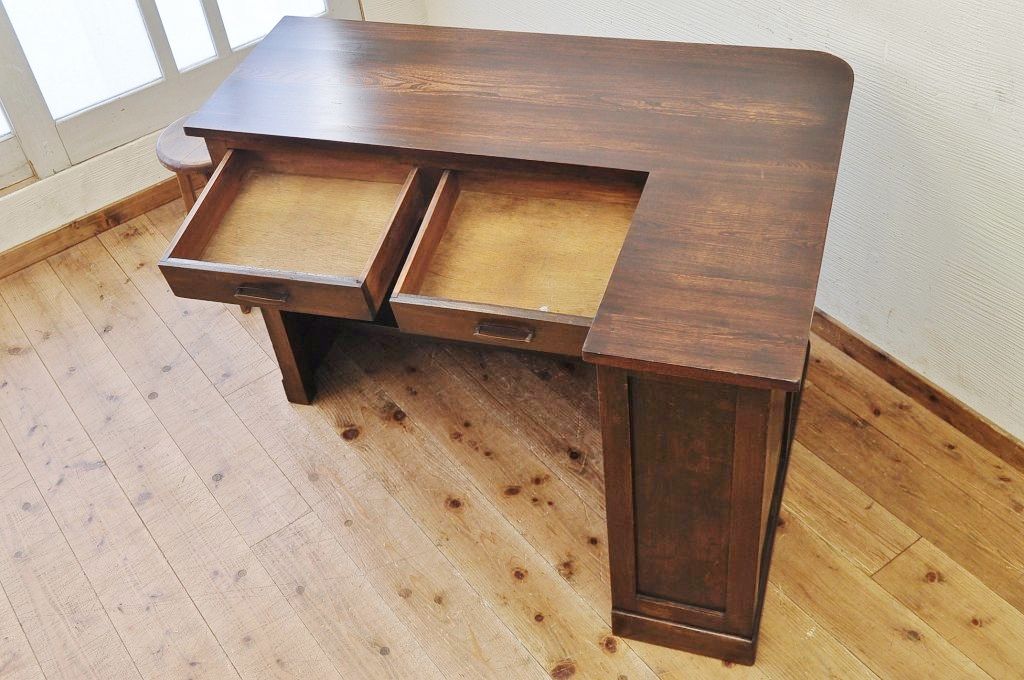 アンティーク家具　希少!古い商家のL型カウンターテーブル