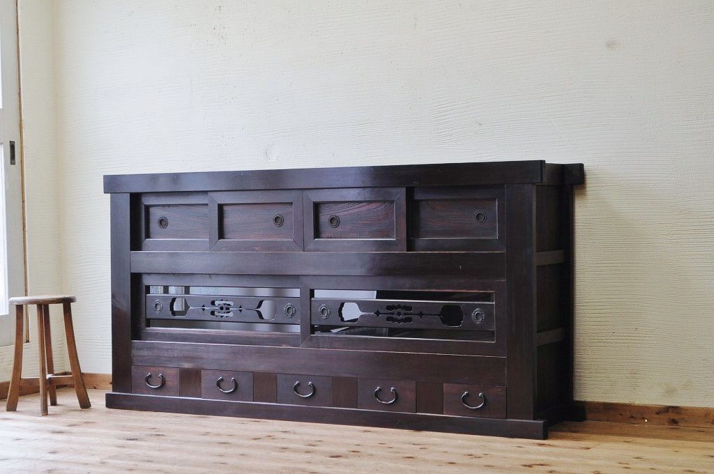 アンティーク家具　極上!古い木の六尺水屋箪笥サイドボード