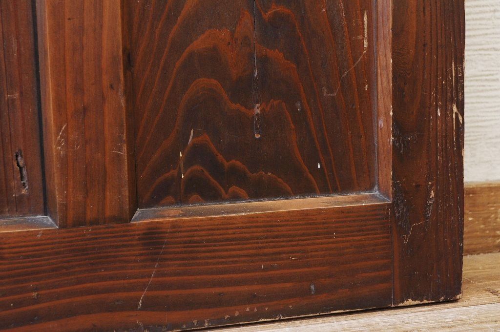 古い木の使い込まれたガラスドアノブ銀モールガラス扉5