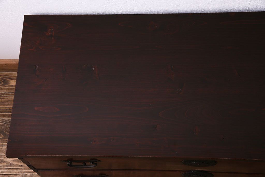 アンティーク家具　和製アンティーク　前面ケヤキ材　相馬箪笥をリメイクしたローチェスト(引き出し、リビングボード)(R-030324)