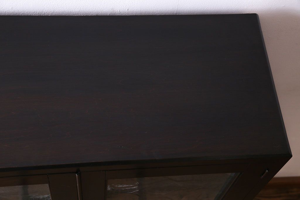 レトロ家具　昭和期　レトロなガラスが魅力のブックケース(本箱、キャビネット)(R-030357)