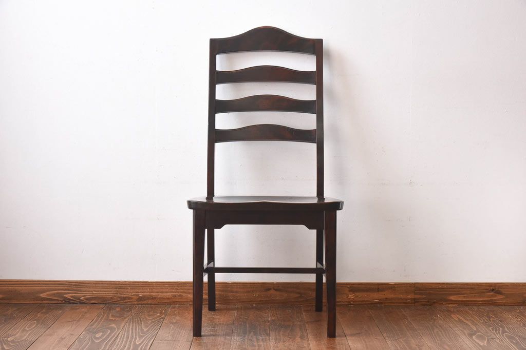 中古　北海道民芸家具　HM645　ゆったりとした座り心地のラダーバックチェア(ダイニングチェア、椅子)(1)(R-030362)