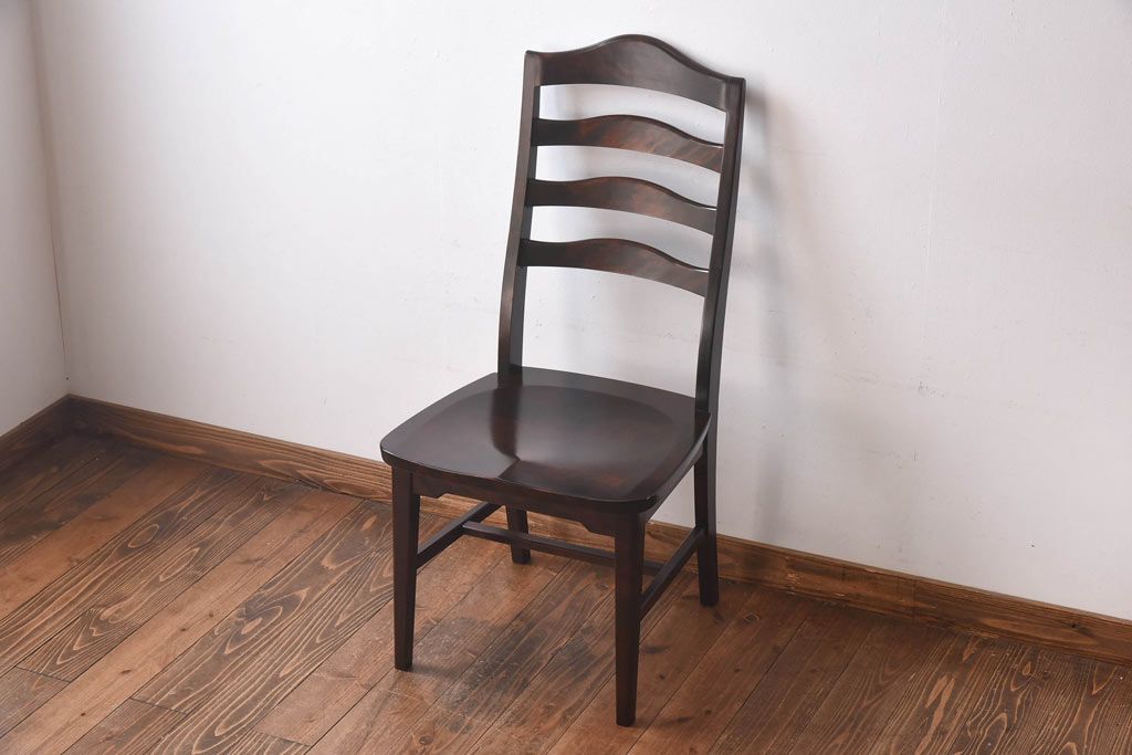 中古　北海道民芸家具　HM645　ゆったりとした座り心地のラダーバックチェア(ダイニングチェア、椅子)(3)(R-030364)