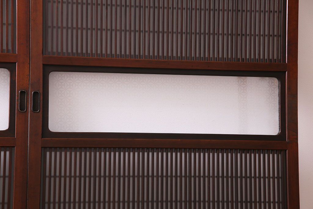 昭和レトロ　板ガラス裏障子留め　花模様ガラス　レトロスタイルの演出におすすめの格子ガラス戸2枚セット(引き戸、ガラス帯戸)(R-030371)