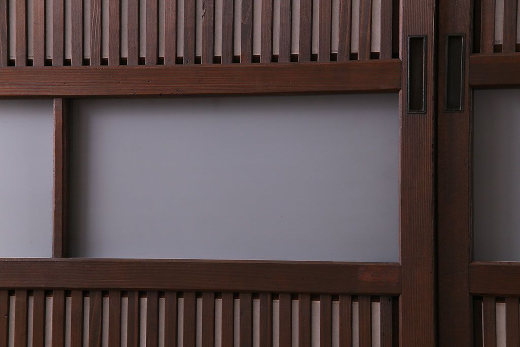 昭和初期　裏障子付き　和の繊細な雰囲気が漂う帯格子戸4枚セット(引き戸、ガラス戸)(R-030387)