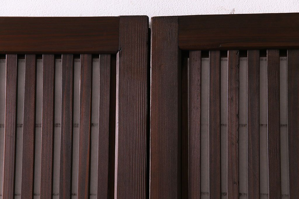 昭和初期　裏障子付き　和の繊細な雰囲気が漂う帯格子戸4枚セット(引き戸、ガラス戸)(R-030387)