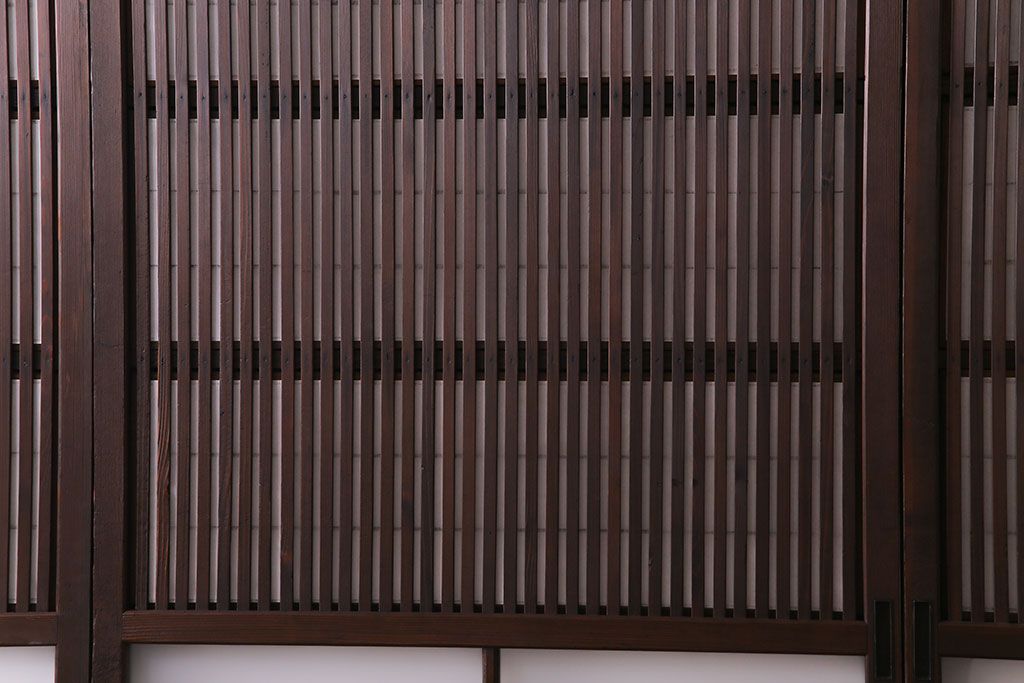 昭和初期　裏障子付き　和の繊細な雰囲気が漂う帯格子戸4枚セット(引き戸、ガラス戸)(R-030387)