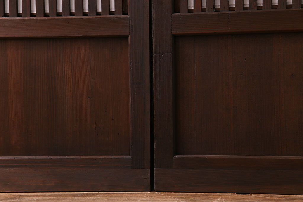 昭和初期　裏障子付き　和の繊細な雰囲気が漂う帯格子戸4枚セット(引き戸、ガラス戸)(R-030387)