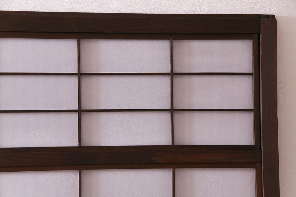 昭和初期　裏障子付き　和の繊細な雰囲気が漂う帯格子戸4枚セット(引き戸、ガラス戸)(R-030387)