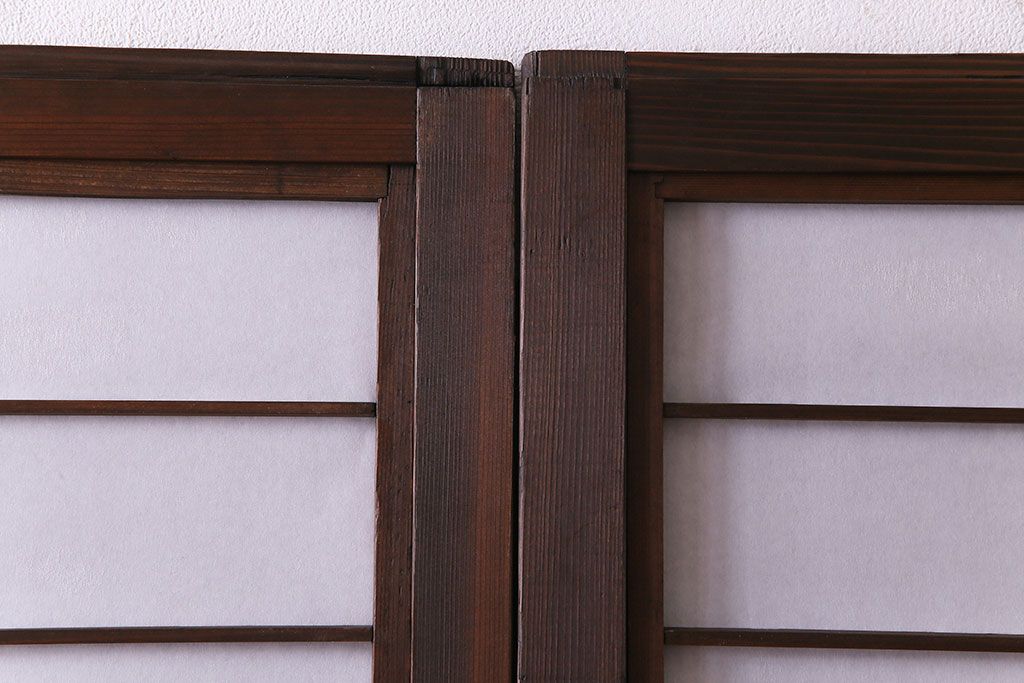 昭和初期　裏障子付き　和の繊細な雰囲気が漂う帯格子戸4枚セット(引き戸、ガラス戸)(R-030387)