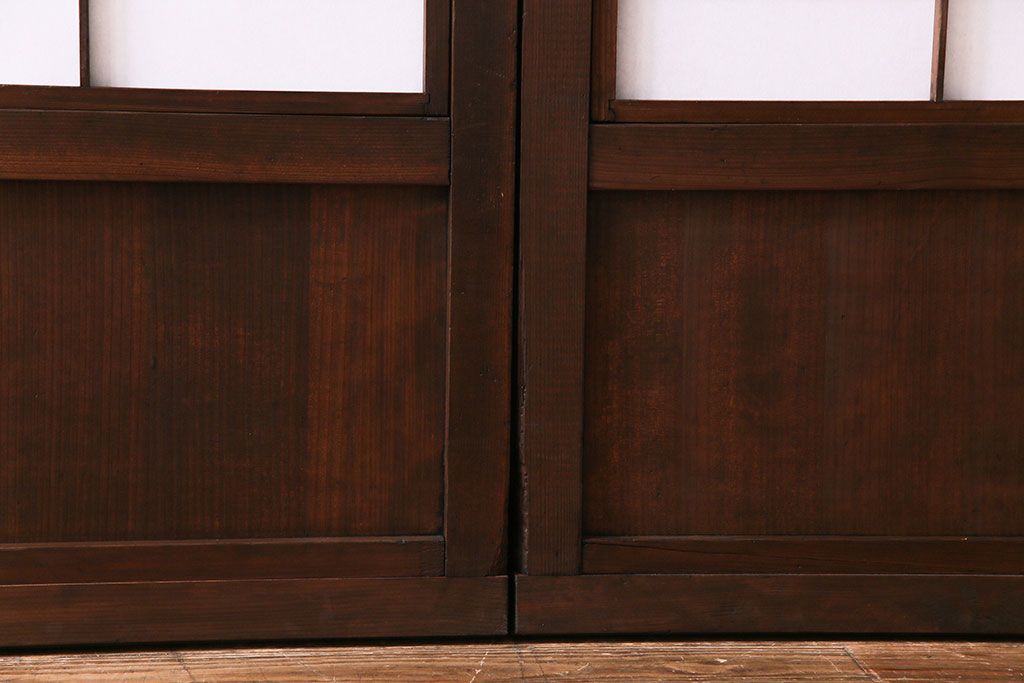 昭和初期　裏障子付き　和の繊細な雰囲気が漂う帯格子戸4枚セット(引き戸、ガラス戸)(R-030387)