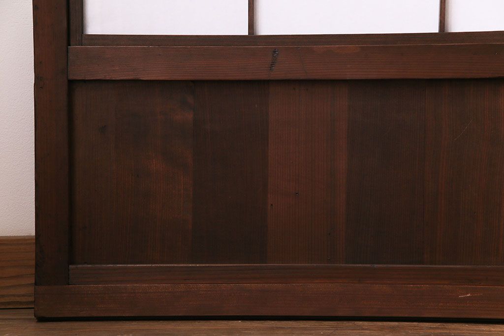 昭和初期　裏障子付き　和の繊細な雰囲気が漂う帯格子戸4枚セット(引き戸、ガラス戸)(R-030387)