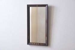 アンティーク雑貨　大正昭和初期　ナラ材　古い字体がレトロな趣きの壁掛け鏡(ミラー)(R-030390)