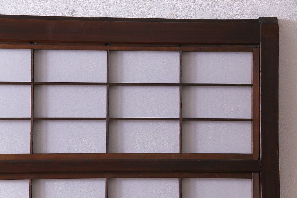 昭和期　裏障子付き　組子モチーフのガラスがお洒落な格子戸2枚セット(ガラス帯戸、ガラス戸、引き戸、帯戸)(R-030430)