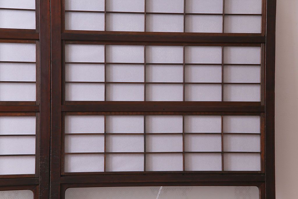 昭和期　裏障子付き　組子モチーフのガラスがお洒落な格子戸2枚セット(ガラス帯戸、ガラス戸、引き戸、帯戸)(R-030430)
