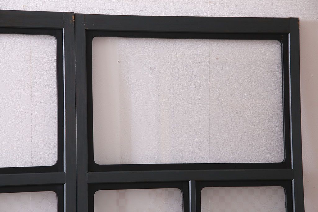 【W様ご成約品】ペイント家具　ラフジュ工房オリジナルガラス入り　市松模様がモダンなガラス戸(引き戸、建具)4枚組(R-030438)