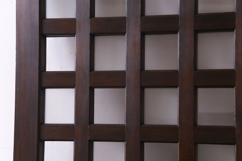 和製アンティーク　市松模様に入れられたガラスが素敵な蔵戸(引き戸、建具、玄関戸)(R-030455)