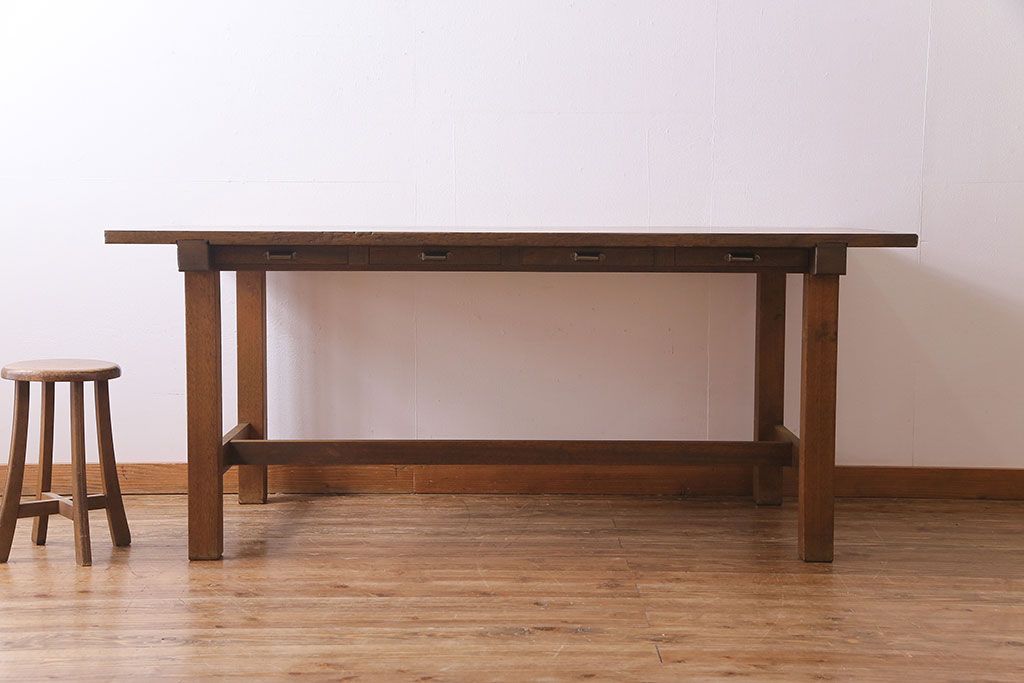 昭和レトロ　リメイク　懐かしさ感じる素朴な佇まいの作業テーブル(作業台、ダイニングテーブル)(2)