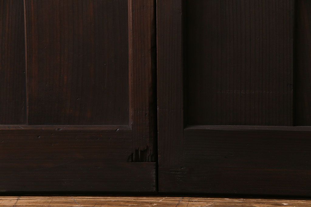昭和初期　モールガラス　古い質感の木材が味わい深い幅広のガラス戸(格子戸、引き戸、建具)4枚組