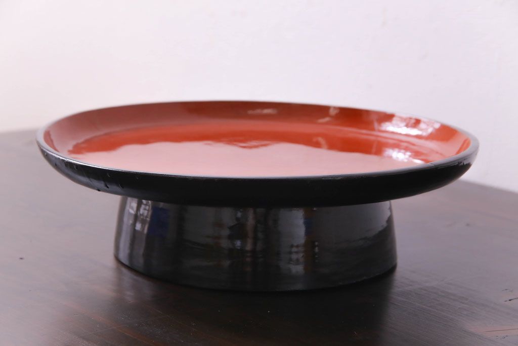和製アンティーク　会津漆器　和の風情溢れる食卓におすすめの高台付き丸盆(丸膳)