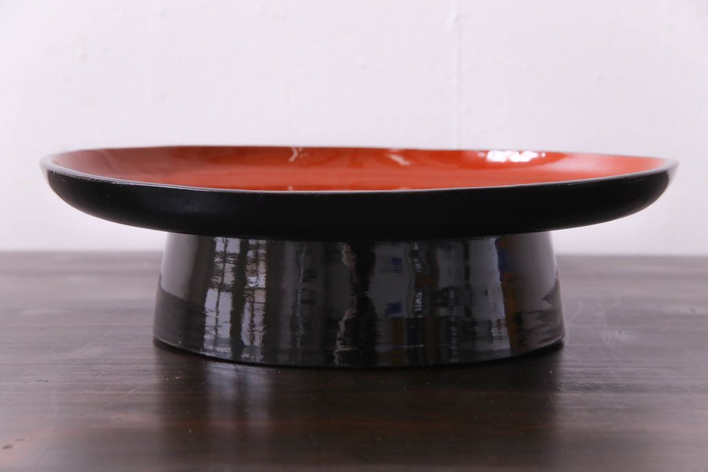 和製アンティーク　会津漆器　和の風情溢れる食卓におすすめの高台付き丸盆(丸膳)(3)