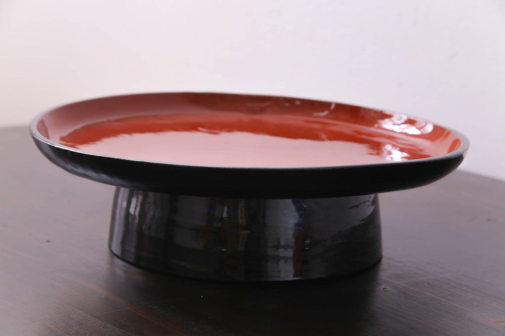 和製アンティーク　会津漆器　和の風情溢れる食卓におすすめの高台付き丸盆(丸膳)(3)