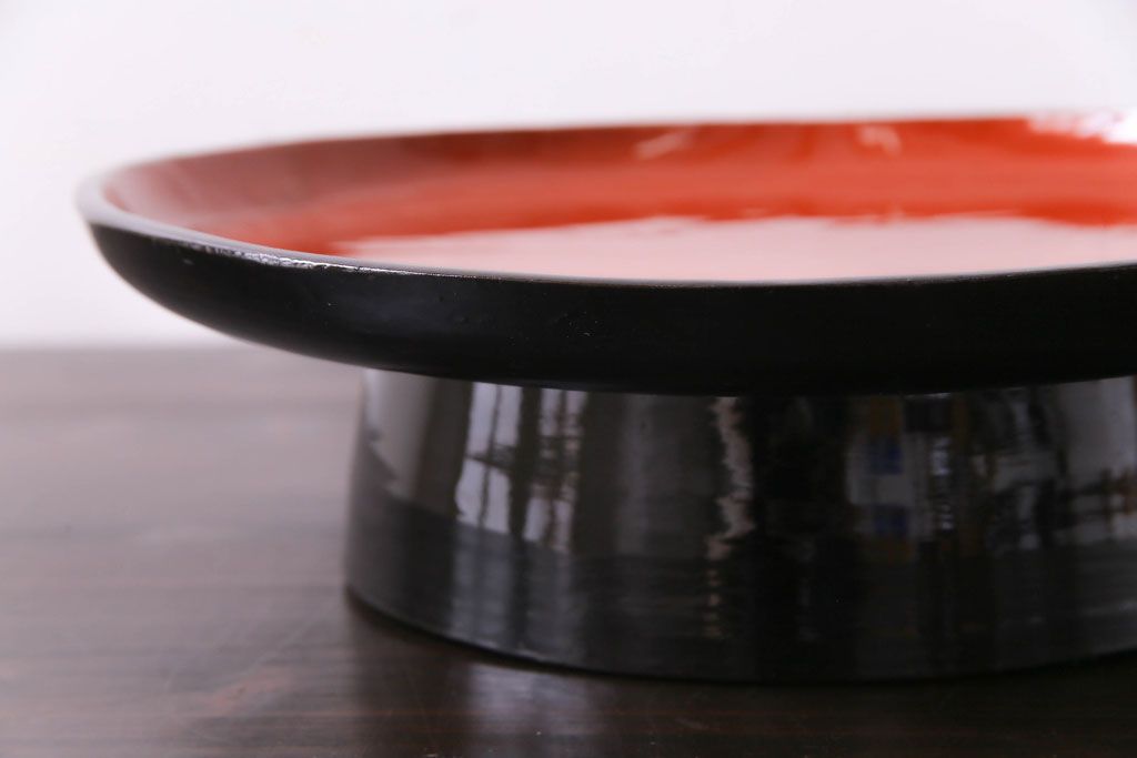 和製アンティーク　会津漆器　和の風情溢れる食卓におすすめの高台付き丸盆(丸膳)(3)