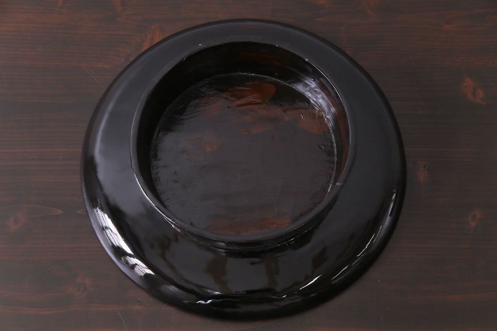 和製アンティーク　会津漆器　和の風情溢れる食卓におすすめの高台付き丸盆(丸膳)(3)