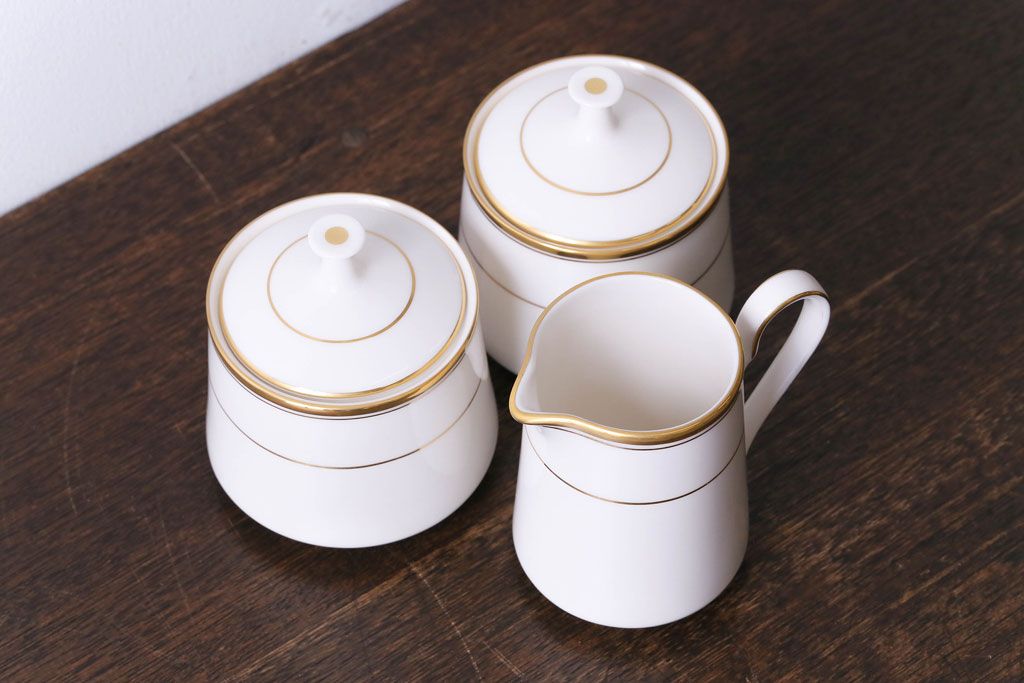 中古　ノリタケ(Noritake、則武)　リントン　高級感漂うシックなクリーマー・シュガーポット3点セット