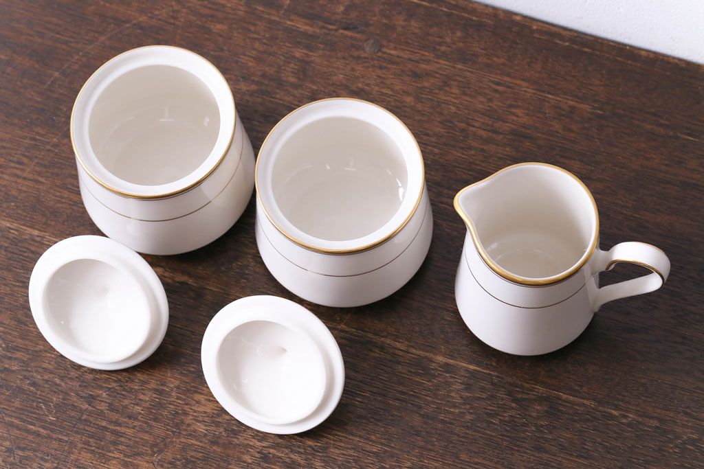 中古　ノリタケ(Noritake、則武)　リントン　高級感漂うシックなクリーマー・シュガーポット3点セット