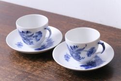 中古　ROYAL COPENHAGEN(ロイヤルコペンハーゲン)　ブルーフラワー　カーブ　コーヒーカップ&ソーサー(洋食器)2客セット