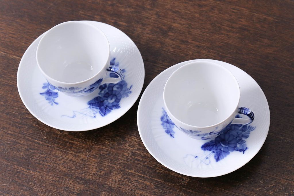 中古　ROYAL COPENHAGEN(ロイヤルコペンハーゲン)　ブルーフラワー　カーブ　コーヒーカップ&ソーサー(洋食器)2客セット