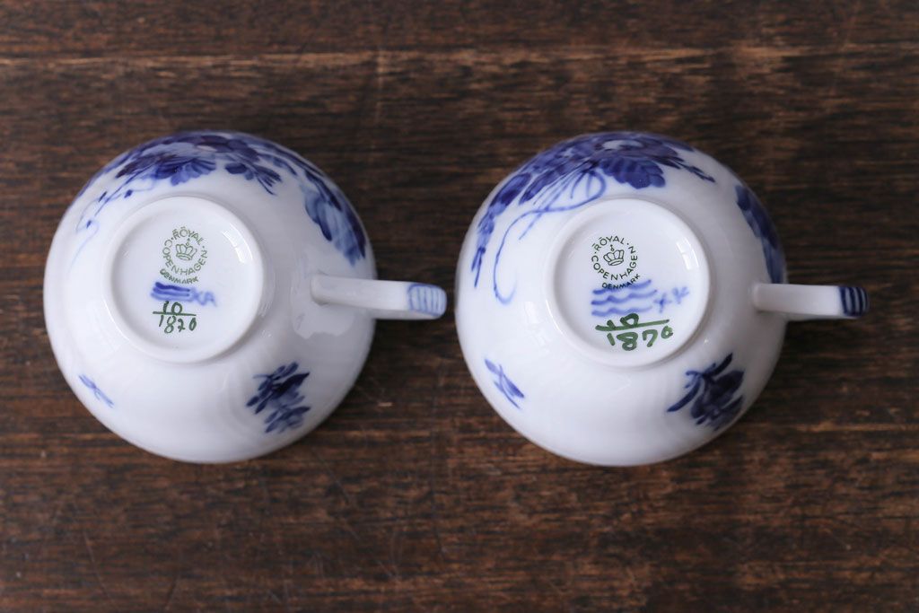 中古　ROYAL COPENHAGEN(ロイヤルコペンハーゲン)　ブルーフラワー　カーブ　コーヒーカップ&ソーサー(洋食器)2客セット