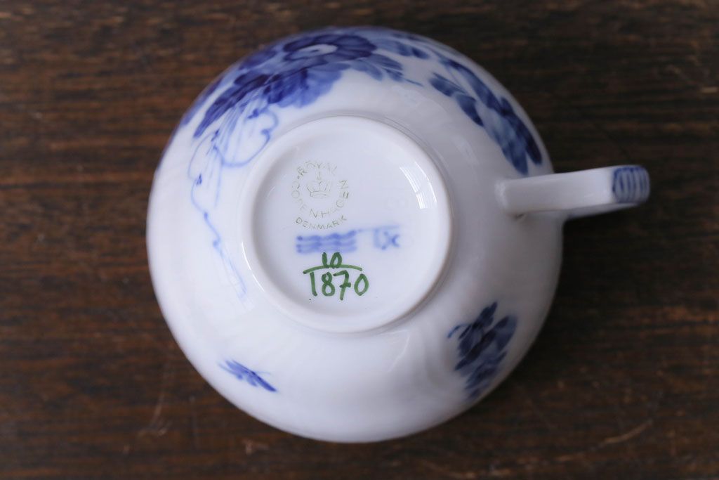 中古　ROYAL COPENHAGEN(ロイヤルコペンハーゲン)　ブルーフラワー　カーブ　コーヒーカップ&ソーサー(洋食器)3客セット