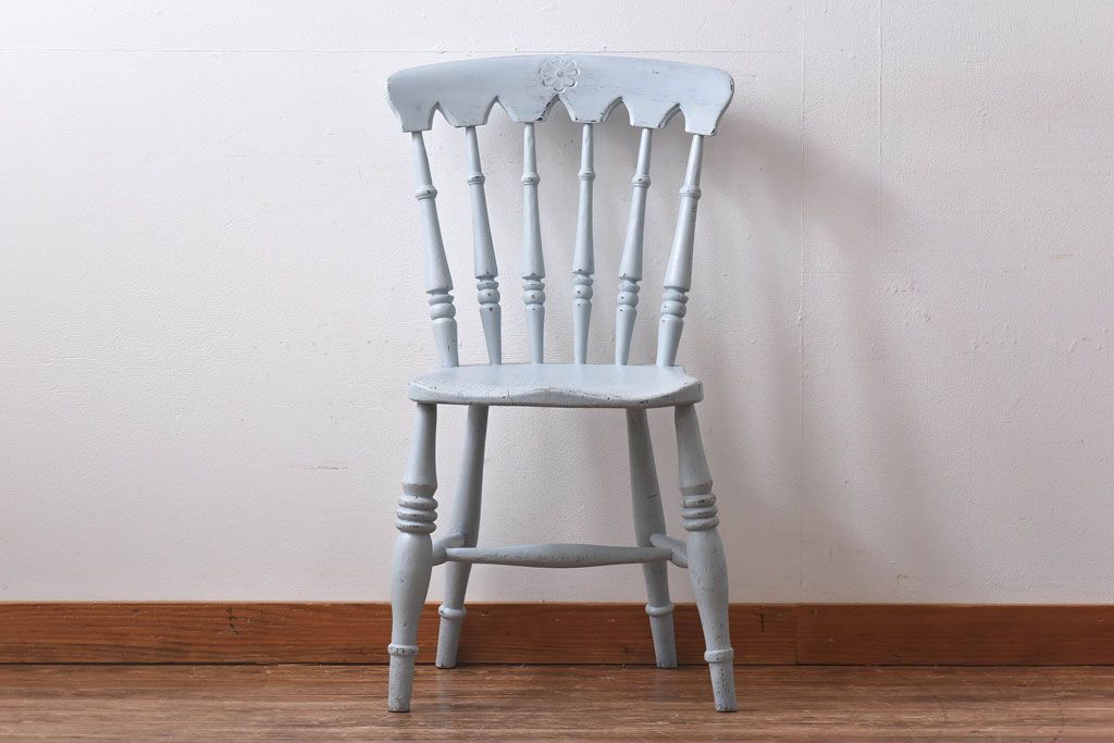 アンティーク家具 イギリスアンティーク シャビーシックな淡いカラーがお洒落なペイントチェア(椅子、ヴィクトリアンチェア)(1) | ラフジュ工房