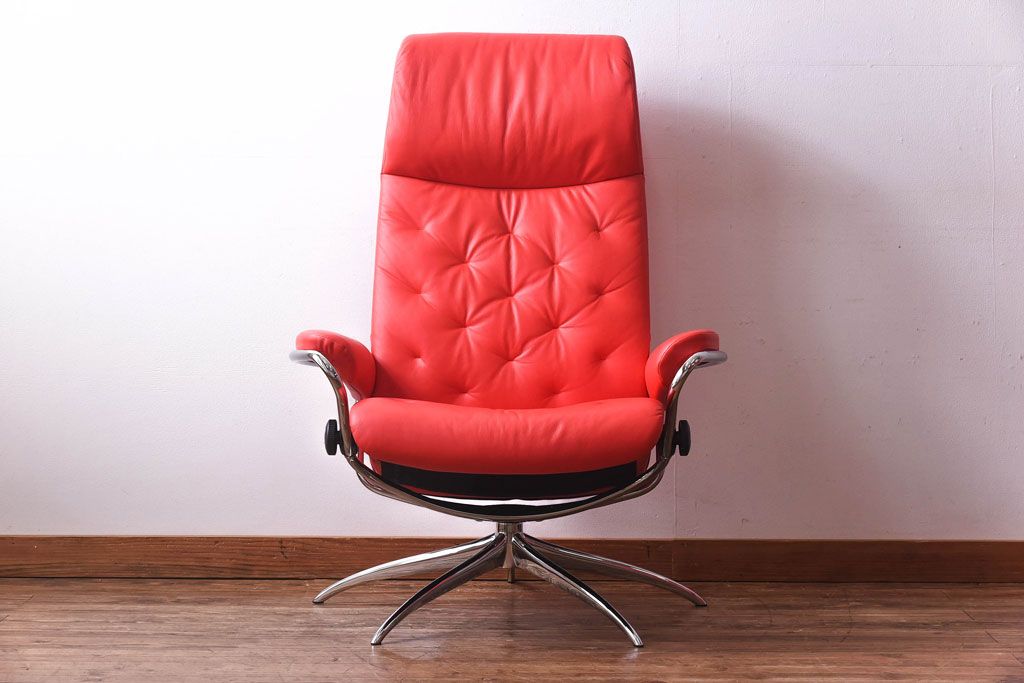 中古　EKORNES(エコーネス)　ストレスレスメトロハイバックチェア・オットマン　トマト(定価合わせて約32万円)(1)