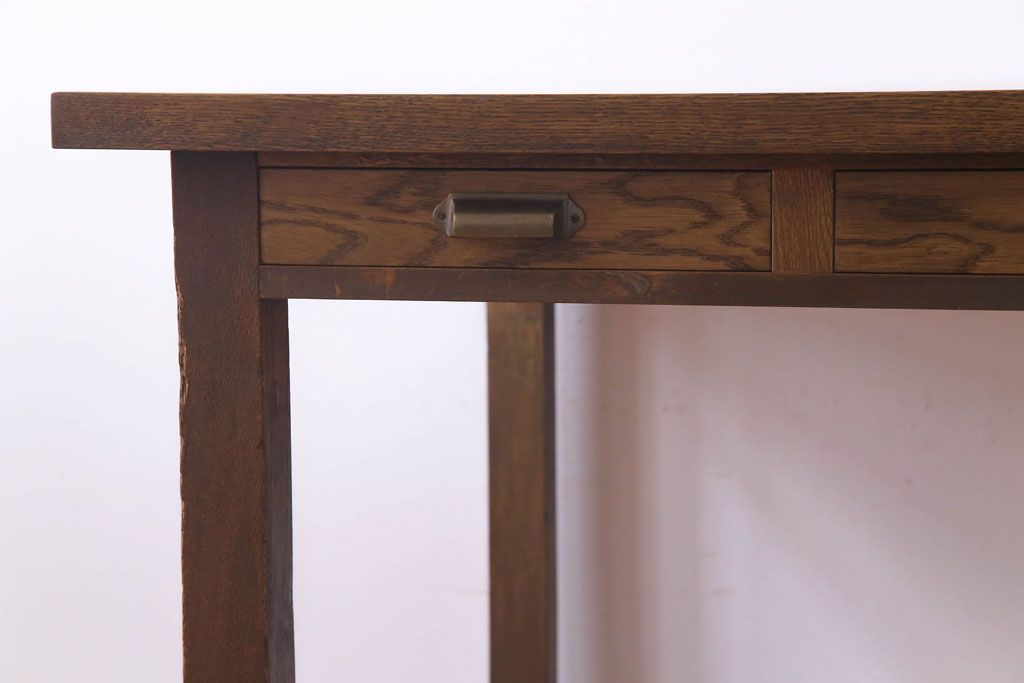 昭和レトロ　ホワイトオーク無垢材　素朴な佇まいが魅力のリメイク作業テーブル(ダイニングテーブル、作業台)