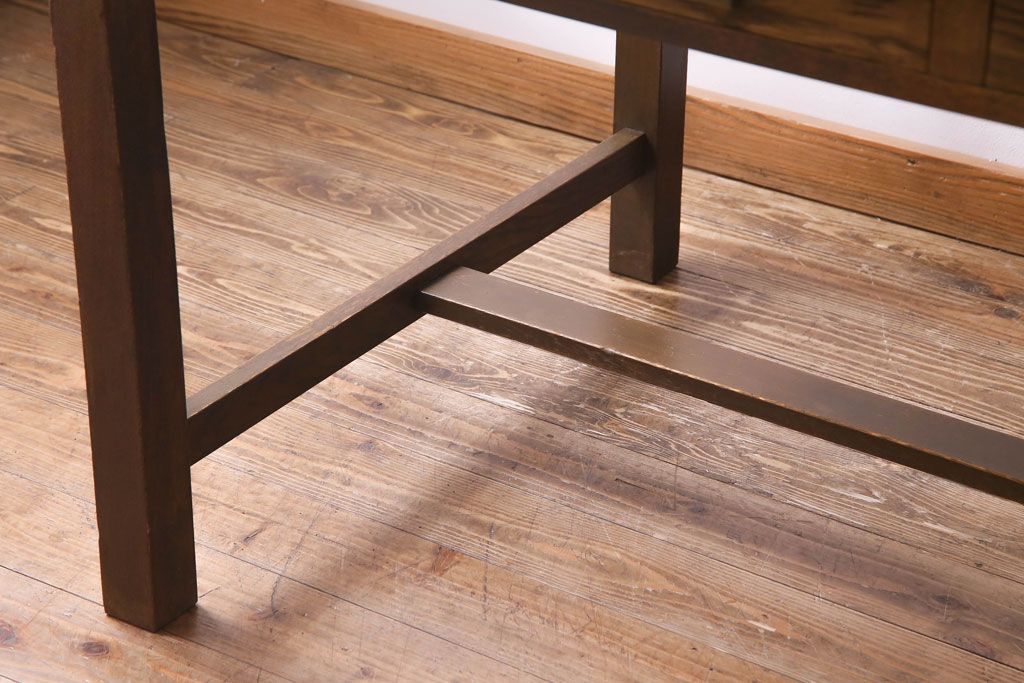 昭和レトロ　ホワイトオーク無垢材　素朴な佇まいが魅力のリメイク作業テーブル(ダイニングテーブル、作業台)