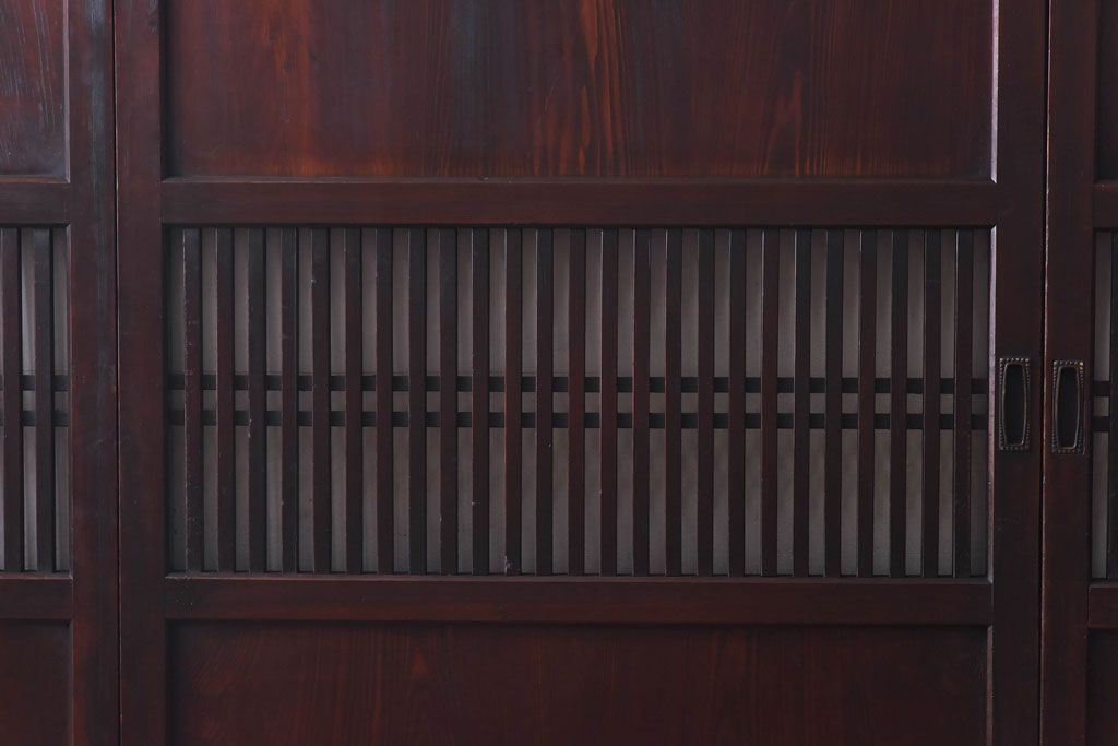 和製アンティーク　杉材　武骨な雰囲気の漂う格子帯戸(板戸、格子戸、引き戸、建具)4枚組