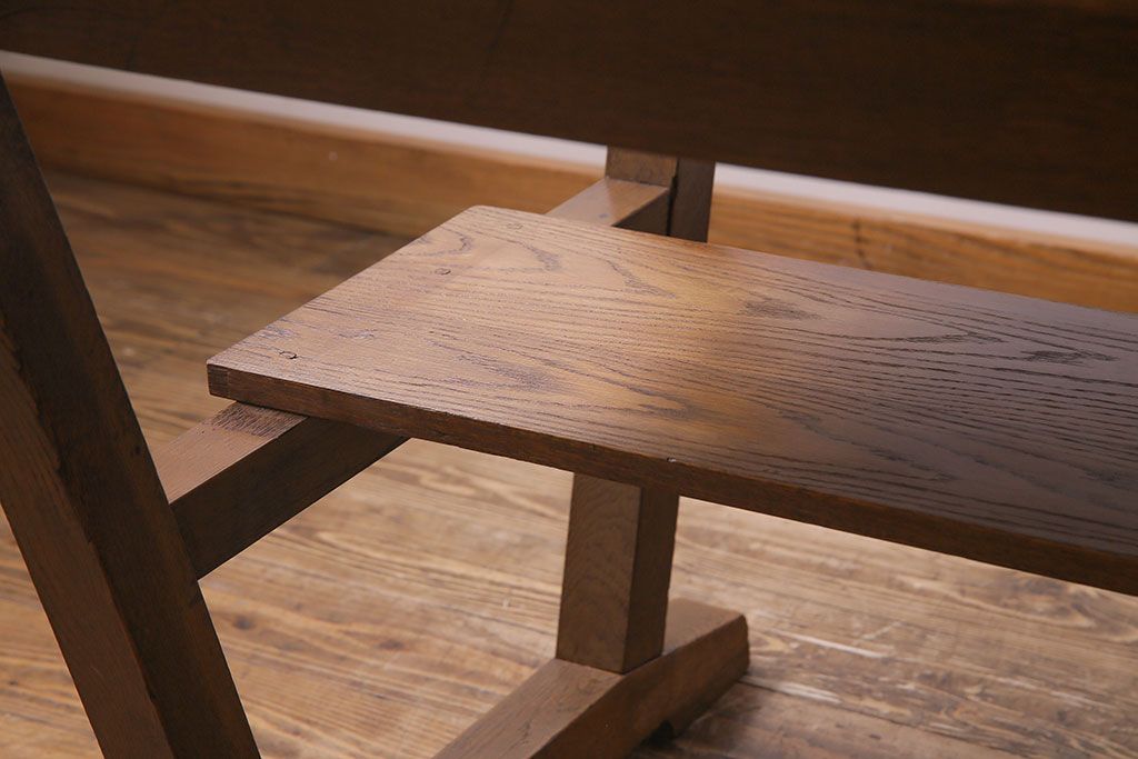 昭和レトロ　ホワイトオーク材　学校の作業台をリメイクしたダイニングテーブル(机、作業台)(1)