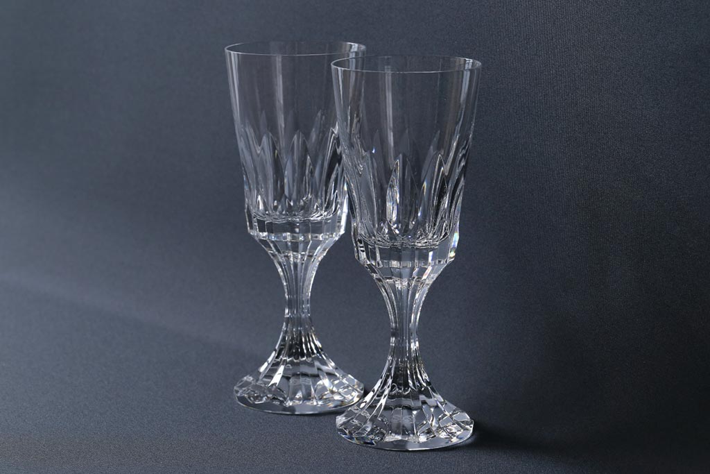 中古　Baccarat(バカラ)　アサス　ウォーターゴブレットグラス(ワイングラス、酒器、ガラス)2脚セット(3)