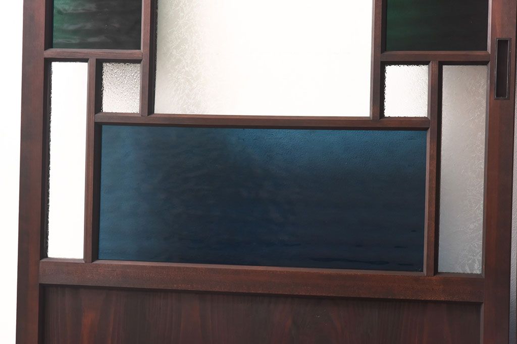 ラフジュ工房オリジナル　深い色味のガラスがレトロな雰囲気を漂わせる引き戸(ガラス戸、建具)2枚セット