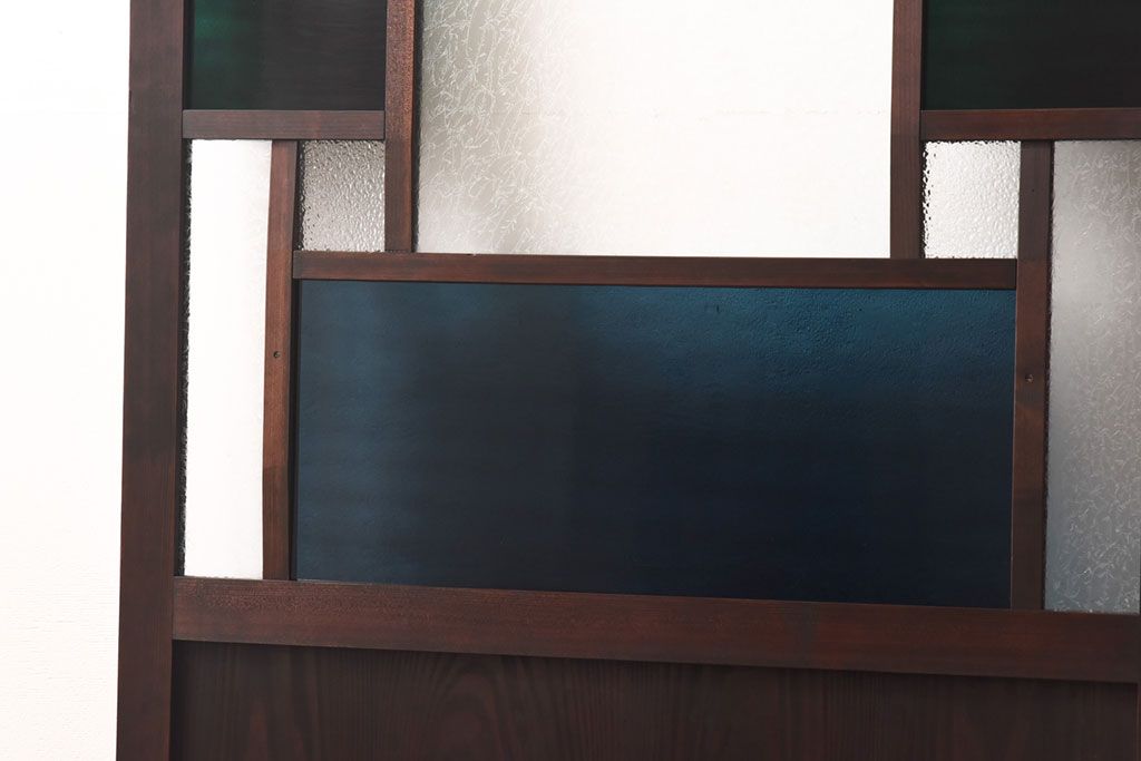ラフジュ工房オリジナル　深い色味のガラスがレトロな雰囲気を漂わせる引き戸(ガラス戸、建具)2枚セット