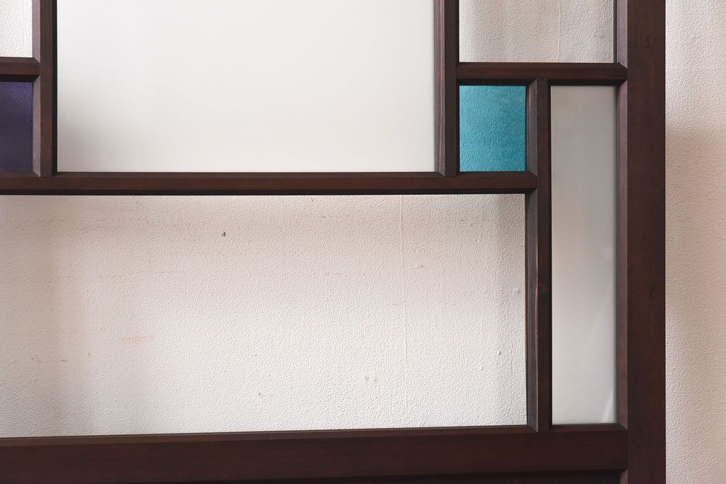 ラフジュ工房オリジナル　色ガラスがポイントになったレトロな引き戸(建具、ガラス戸)2枚セット(1)