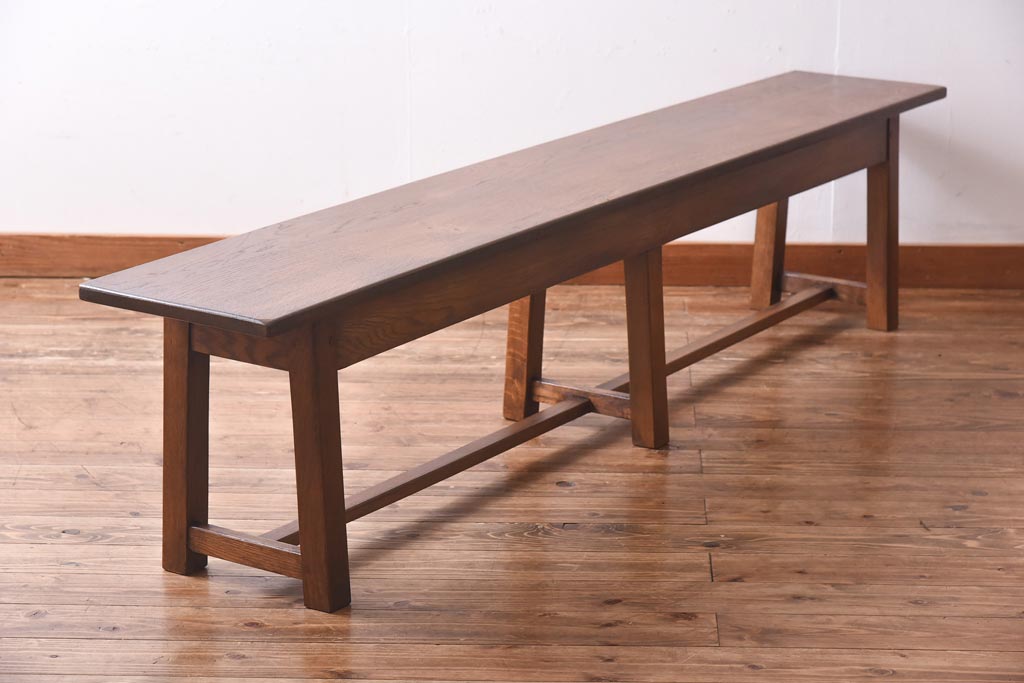アンティーク雑貨　イギリスヴィンテージ　オーク材　こだわりの空間に取り入れたいシンプルな大型ベンチ(長椅子、飾り台、ビンテージ)(1)