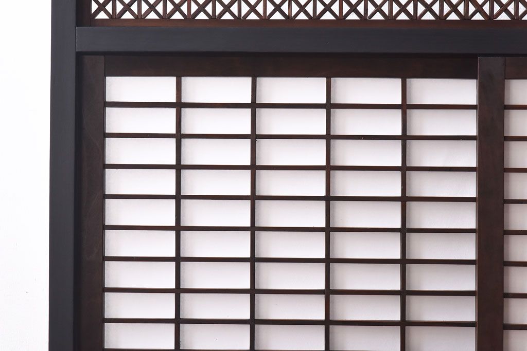 アンティーク雑貨　大正ロマン　当時物色ガラスで華やかさを加えたモダンな衝立(衝立障子、間仕切り)